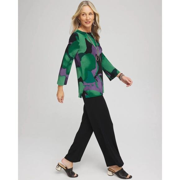 Chicos Travelers 3 Watercolor Bell Sleeve Tunic Fluid ink Enchanted Forrest new - Picture 2 of 11